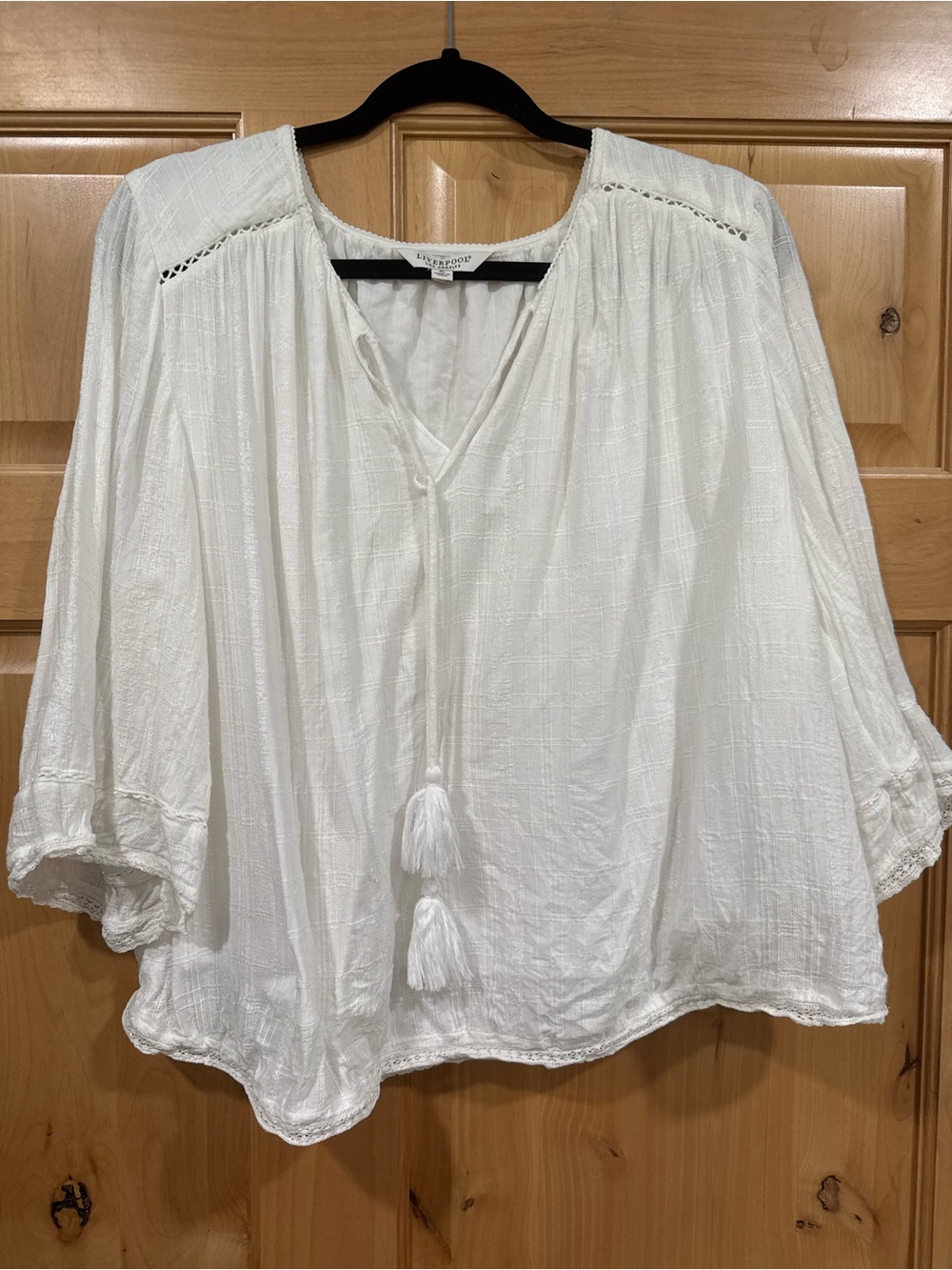 Liverpool White Peasant Tunic with Tassels